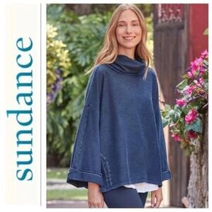Sundance Indigo Days Embroidered Relaxed Fit Turtleneck Sweatshirt Women's Sz M